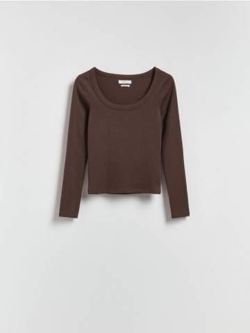 Reserved - Бавовняний лонгслів - темно коричневий - ZQ827-89X