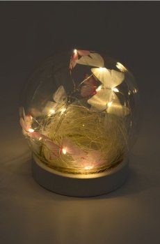 Декоративна LED лампа у скляній кулі з метеликами - білий