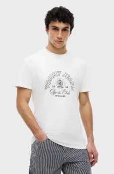 Мужская белая футболка REG CREST CLUB SS TEE Белый L Tommy Jeans DM0DM23175