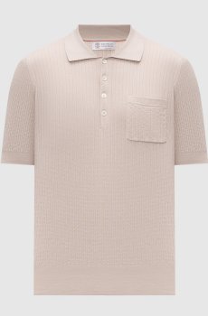 Бежевое поло в тканом узоре