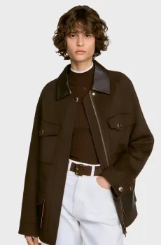 Женская темно-коричневая шерстяная куртка Коричневый 38 Sandro SFPOU00745_Brown