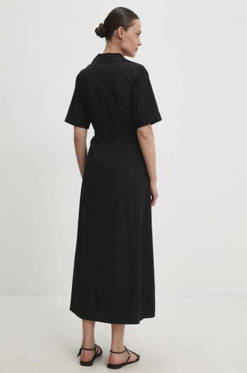 Хлопковое платье Answear Lab цвет чёрный midi расклешённая Хлопковое платье Answear Lab цвет чёрный midi расклешённая