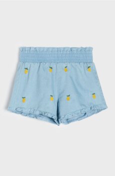 Джинсові шорти з вишивкою у формі лимонів - синій