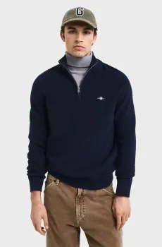 Мужская темно-синяя кофта COTTON WOOL RIB HALF ZIP Синий XXL Gant 8050212