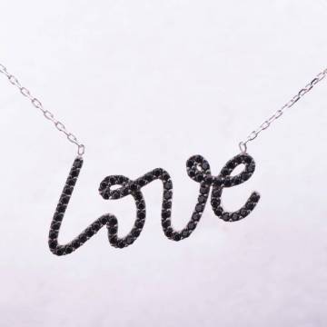 Колье "Love" с фианитами (родий, 40см) 18176 Колье "Love" с фианитами (родий, 40см) 18176