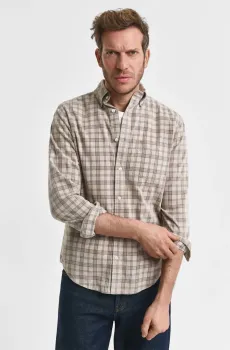 Мужская бежевая вельветовая рубашка в клетку REG CORDUROY CHECK SHIRT Бежевый M Gant 3250231
