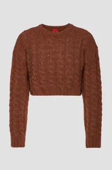 Женский коричневый шерстяной свитер Коричневый M HUGO 50500803;244