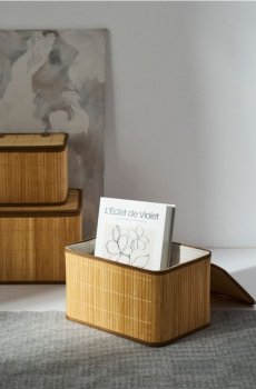 Бамбуковий кошик для зберігання з кришкою - бежевий