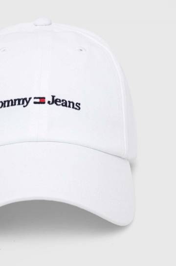 Хлопковая кепка Tommy Jeans цвет белый с аппликацией AM0AM11341 Хлопковая кепка Tommy Jeans цвет белый с аппликацией AM0AM11341