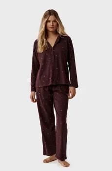 Женская бордовая пижама с узором (рубашка, брюки) Бордовый L Atlantic NLP-503