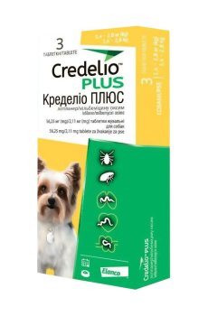 Жевательные таблетки для собак Elanco Credelio Plus от блох, клещей и гельминтов, от 1.4 до 2.8 кг, 3 шт