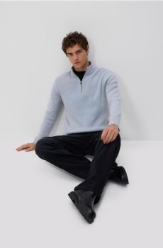 Reserved - Светр з коміром-гольф на блискавці - світло-сірий - TA177-09M