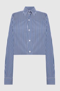 Синяя укороченная рубашка в полоску