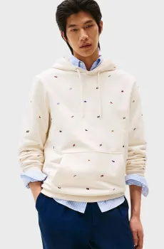 Мужское белое худи с узором AOP FLAGS Белый M Tommy Hilfiger MW0MW39310