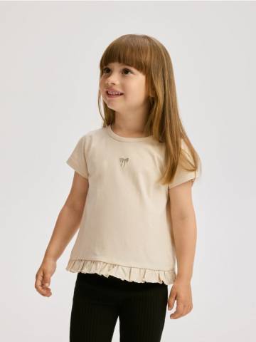 Reserved - Бавовняна футболка з оборкою - бежевий - 545EX-08X