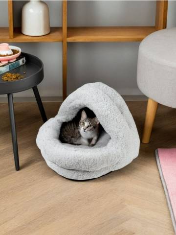 Ліжко для котів з мяким підстилом і дахом - сірий Ліжко для котів з мяким підстилом і дахом - сірий