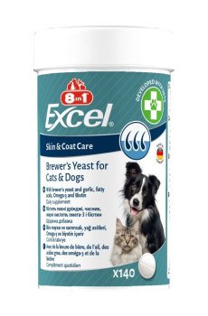 Витамины для собак и кошек 8in1 Excel Brewers Yeast Пивные дрожжи, с чесноком, для кожи и шерсти, 140 шт