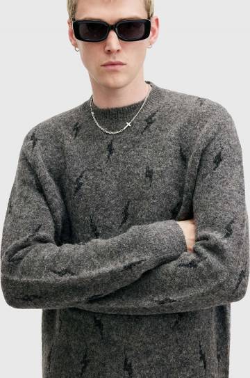 Свитер с примесью шерсти AllSaints ZAP CREW мужской цвет серый M072KB Свитер с примесью шерсти AllSaints ZAP CREW мужской цвет серый M072KB