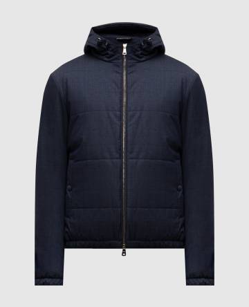 Синяя куртка из шерсти с капюшоном