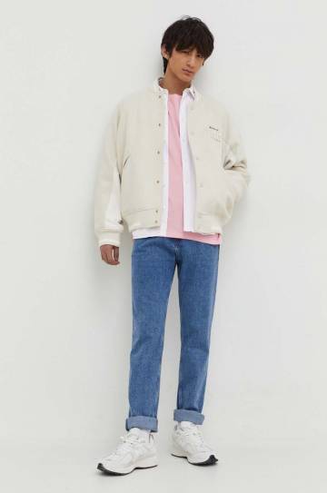Куртка-бомбер с примесью шерсти Tommy Jeans цвет бежевый переходная Куртка-бомбер с примесью шерсти Tommy Jeans цвет бежевый переходная