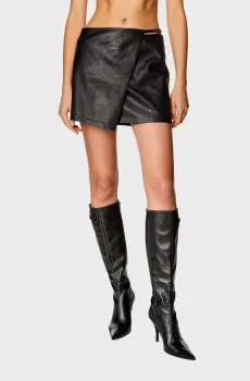 Женская черная кожаная юбка L-KESSELLE Черный 42 Diesel A12765 0THAF