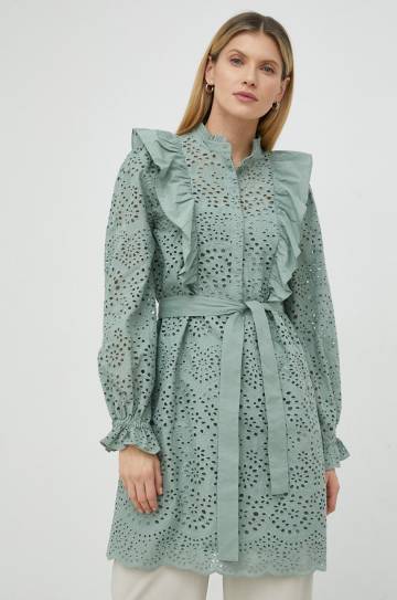 Хлопковое платье Bruuns Bazaar Sienna Kandra цвет зелёный mini прямое Хлопковое платье Bruuns Bazaar Sienna Kandra цвет зелёный mini прямое