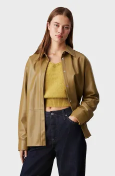 Женская оливковая рубашка FAUX LEATHER REGULAR SHIRT Оливковый S Calvin Klein Jeans J20J224868
