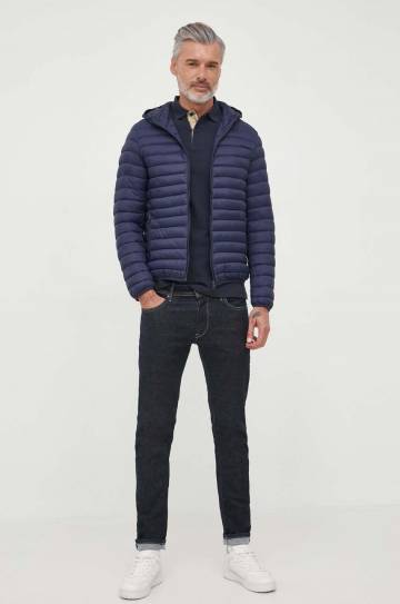 Хлопковый лонгслив Barbour цвет синий однотонный