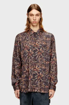Мужская темно-коричневая рубашка с узором S-SIMPLY-SPIDER-PJBK Коричневый 48 Diesel A19575 0PJBK