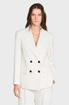 Женский белый жакет в полоску Белый 36 Sandro SFPVE01315_Ecru - Black