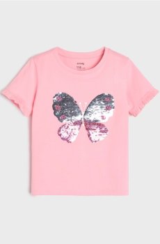 Бавовняна футболка з метеликом з паєток - рожевий