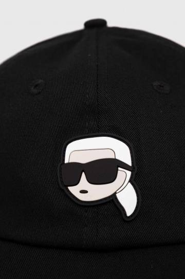Хлопковая кепка Karl Lagerfeld цвет чёрный с аппликацией Хлопковая кепка Karl Lagerfeld цвет чёрный с аппликацией