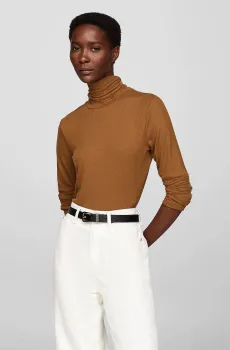 Женский коричневый гольф SLIM TENCEL ROLL NK LS Коричневый XS Tommy Hilfiger WW0WW42093