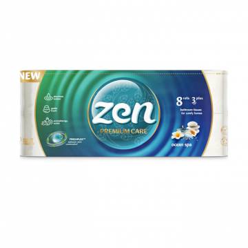 Туалетная бумага Zen Premium Ocean SPA, 3-слойная, 145 отрывов, 8 рулонов Туалетная бумага Zen Premium Ocean SPA, 3-слойная, 145 отрывов, 8 рулонов