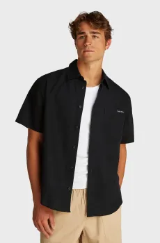 Мужская черная льняная рубашка LINEN COTTON S/S SHIRT Черный M Calvin Klein Jeans J30J327296