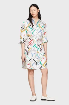 Женское белое платье с узором AMD POPLIN SHIRT DRESS LS Белый XXS Tommy Hilfiger WW0WW41960