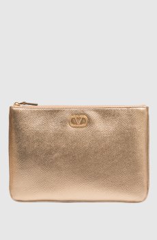 Золотистый кожаный клатч VLogo Signature