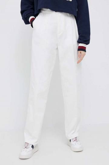 Хлопковые брюки Tommy Hilfiger x Shawn Mendes цвет белый широкие высокая посадка Хлопковые брюки Tommy Hilfiger x Shawn Mendes цвет белый широкие высокая посадка