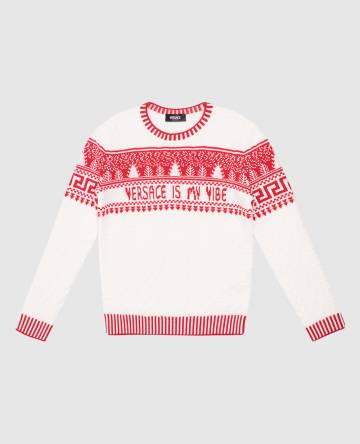 Детский белый жаккардовый свитер Fair Isle из шерсти Детский белый жаккардовый свитер Fair Isle из шерсти