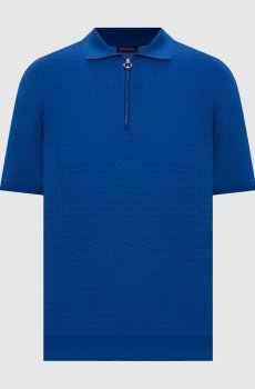 Синее поло из шерсти, кашемира и шелка в узор