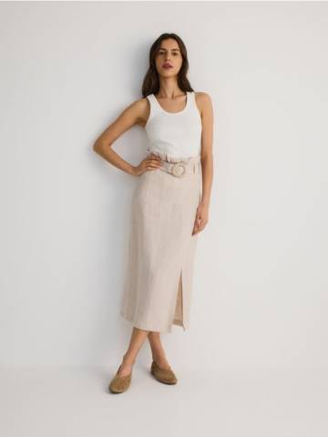 Reserved - LADIES` SKIRT & BELT - бежевий - 561EI-08M Reserved - LADIES` SKIRT & BELT - бежевий - 561EI-08M