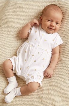 Бавовняний немовлячий ромпер з коротким рукавом і мотивом лимонів - білий