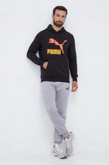 Хлопковая кофта Puma мужская цвет чёрный с капюшоном с принтом Хлопковая кофта Puma мужская цвет чёрный с капюшоном с принтом