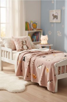 Плед із принтом котиків - пильно-рожевий