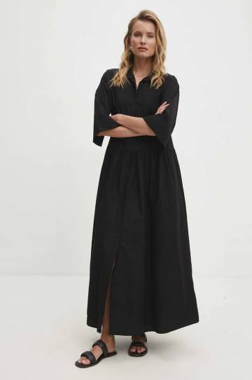 Хлопковое платье Answear Lab цвет чёрный maxi расклешённая Хлопковое платье Answear Lab цвет чёрный maxi расклешённая