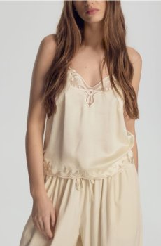 Reserved - Сатиновий топ з віскози - кремовий - 156JX-01X