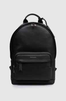 Черный кожаный рюкзак с логотипом