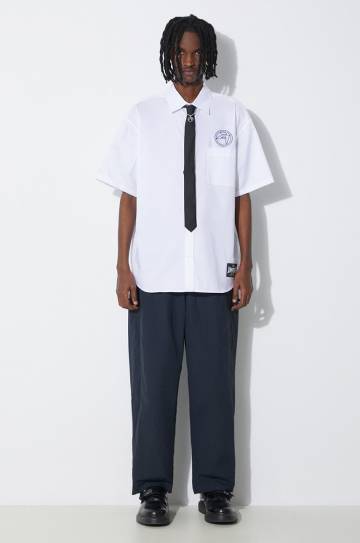 Хлопковая рубашка AMBUSH Circle Emblem S/S Shirt мужская цвет белый relaxed классический воротник BMGG001S24FAB Хлопковая рубашка AMBUSH Circle Emblem S/S Shirt мужская цвет белый relaxed классический воротник BMGG001S24FAB