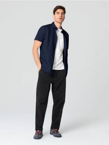 Сорочка зі змішаною тканиною з льоном - темно-синій