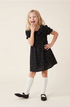 Сукня babydoll у горошок з декоративним комірцем - чорний